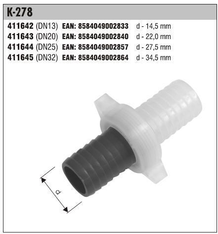 Hadicová spojka DN 15 1/2" K-278  Plast